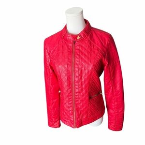 BB Winter Quilted Red Vegan Leather Women's Jacket Womens Medium